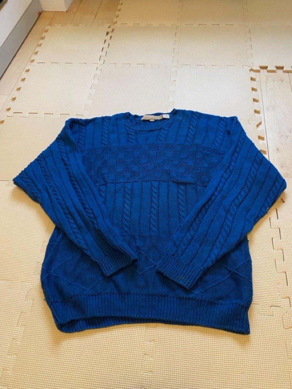 Vintage Perry Ellis Portfolio Royal Blue Cable Knit Sweater Size L
